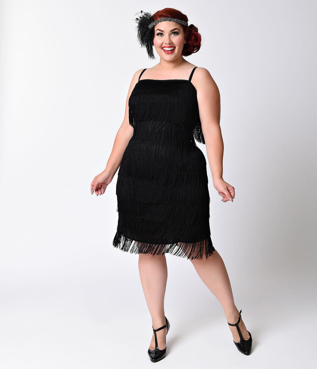  Unique Vintage Plus Size 1920s Style Black Speakeasy Tiered Fringe Flapper Dress