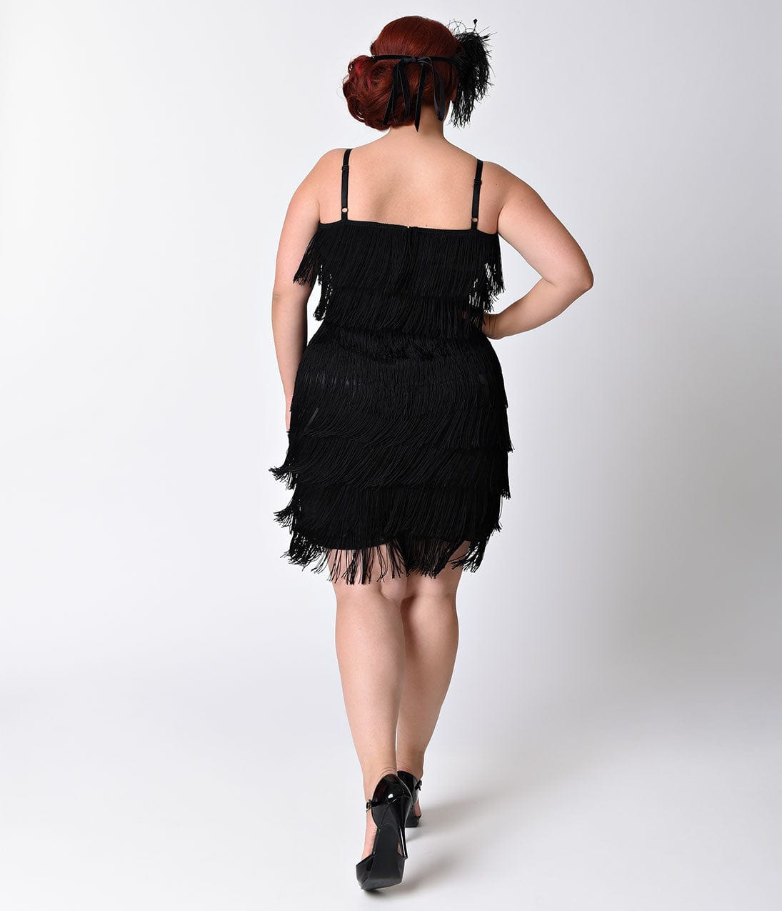 Unique Vintage Plus Size 1920s Style Black Speakeasy Tiered Fringe Flapper Dress