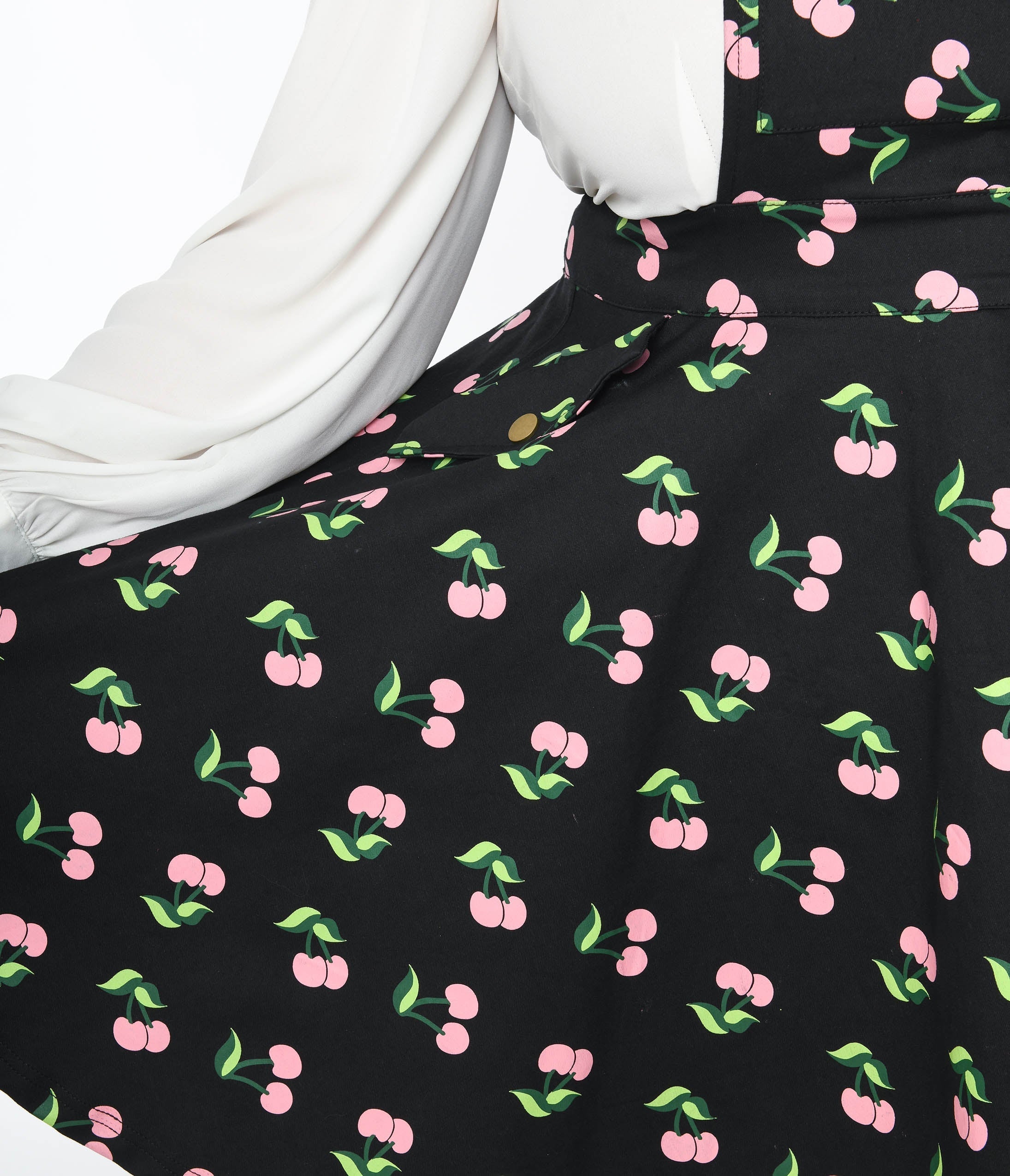  Unique Vintage Plus Size Black & Pink Cherries Brionne Pinafore Skirt