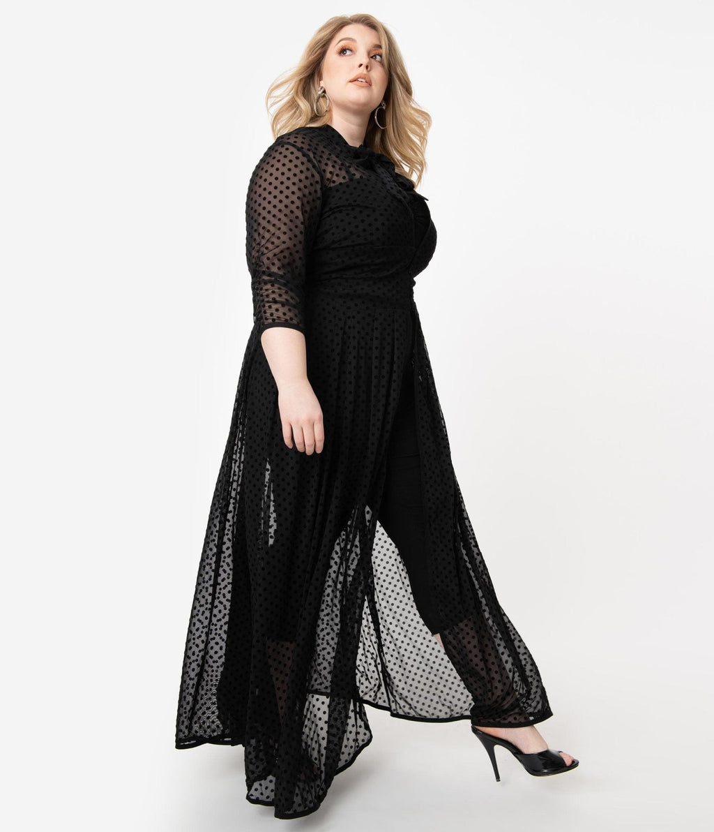  Unique Vintage Plus Size Black Swiss Dot Starlet Duster