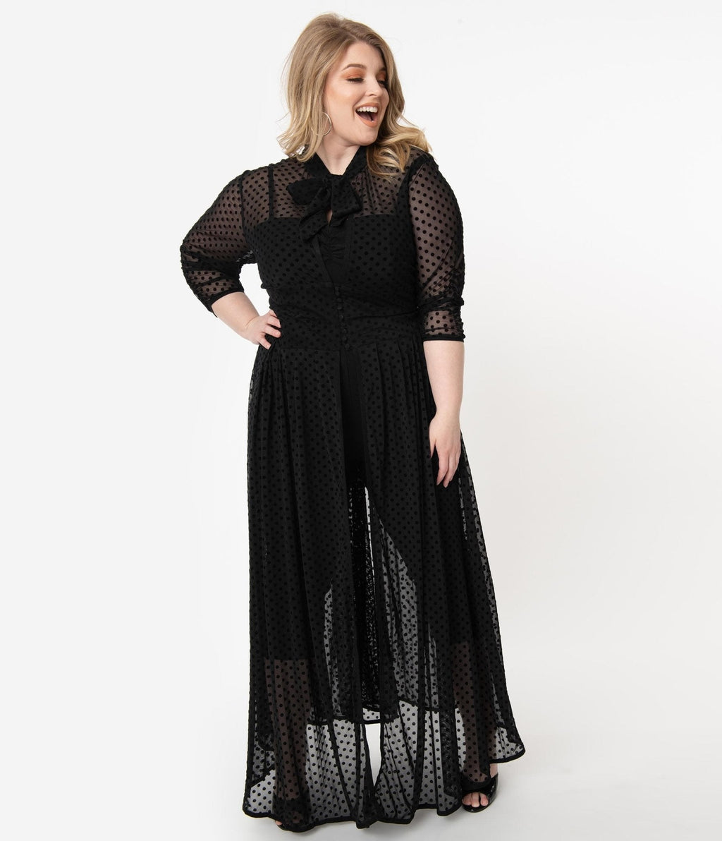  Unique Vintage Plus Size Black Swiss Dot Starlet Duster