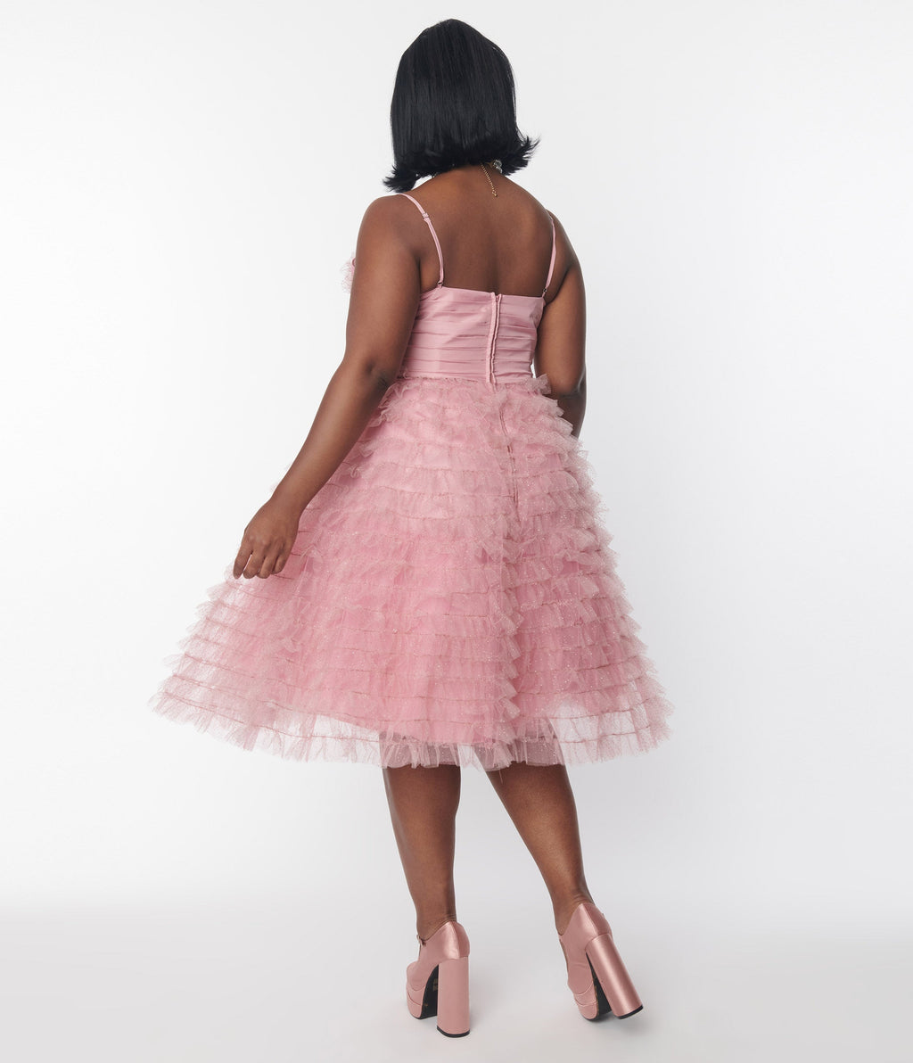 Unique Vintage Plus Size Dusty Rose Glitter Tulle Cupcake Swing Dress