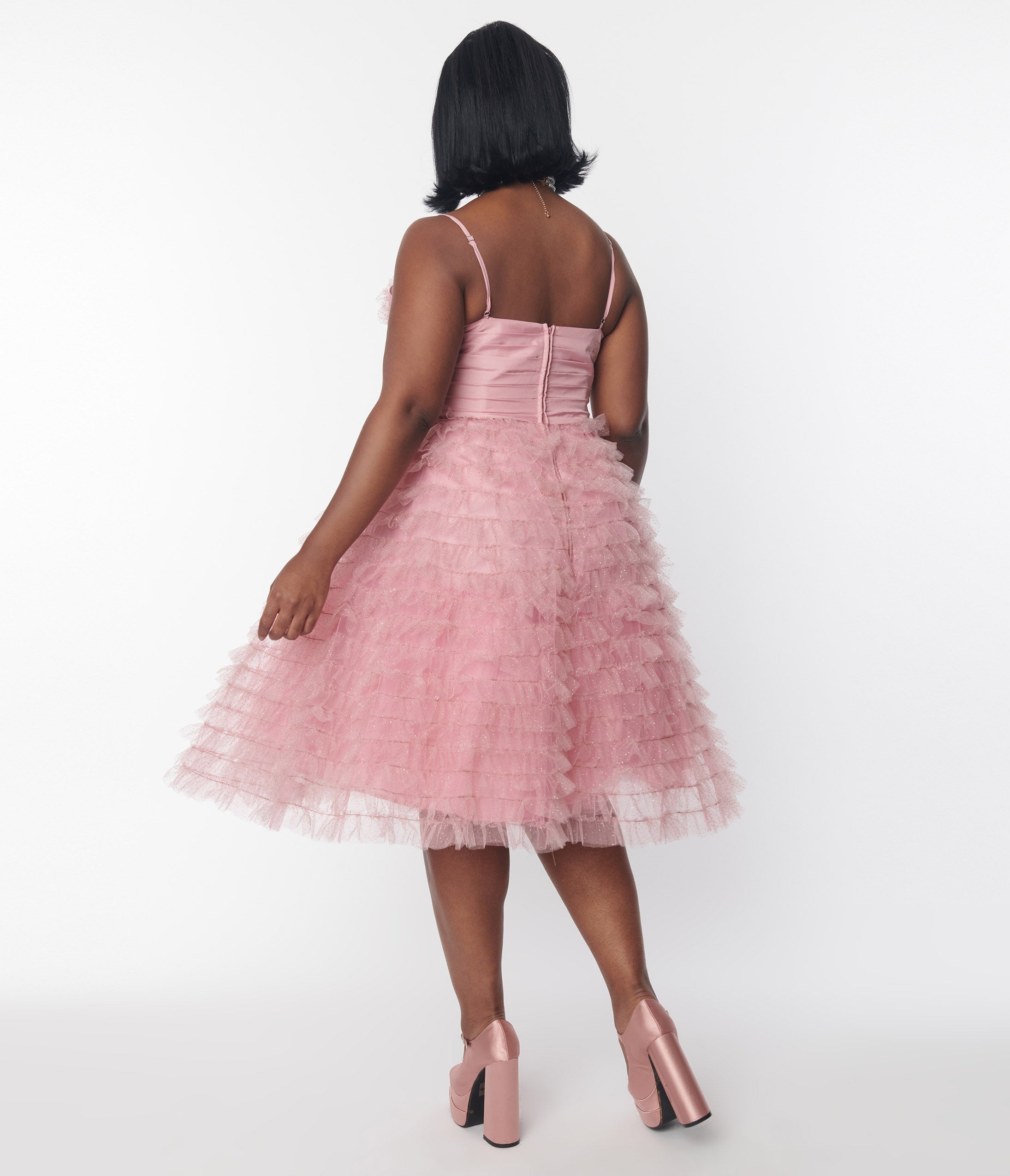  Unique Vintage Plus Size Dusty Rose Glitter Tulle Cupcake Swing Dress