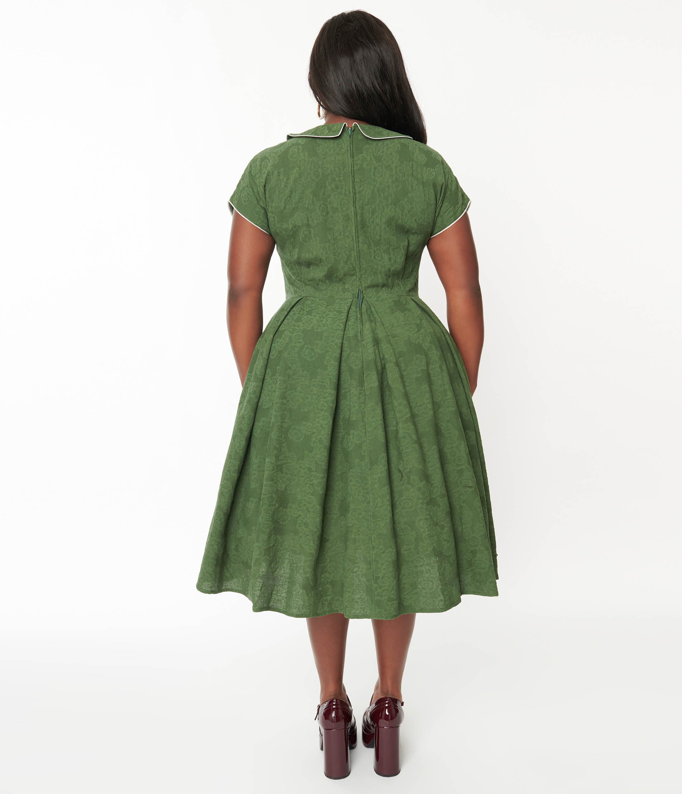  Unique Vintage Plus Size Green & Ivory Black Dot Swing Dress