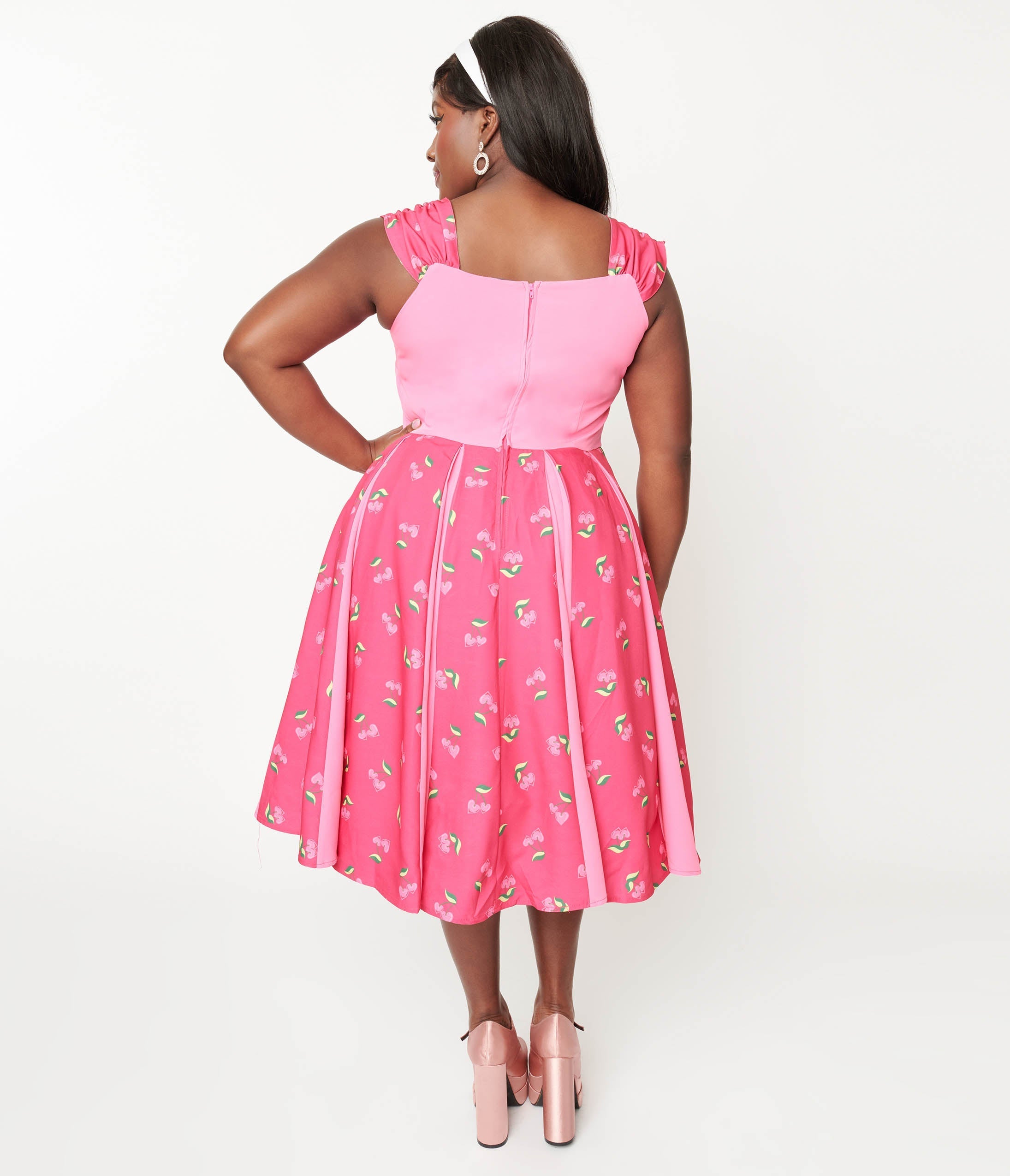  Unique Vintage Plus Size Hot Pink & Heart Cherry Stripe Swing Dress