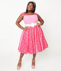  Unique Vintage Plus Size Hot Pink & Heart Cherry Stripe Swing Dress