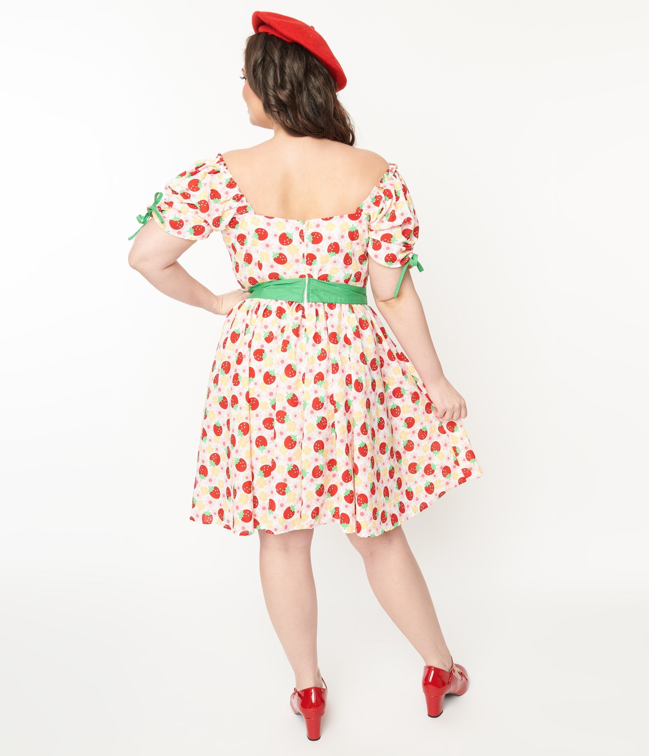  Unique Vintage Plus Size Pink Floral Strawberries Dakota Flare Dress