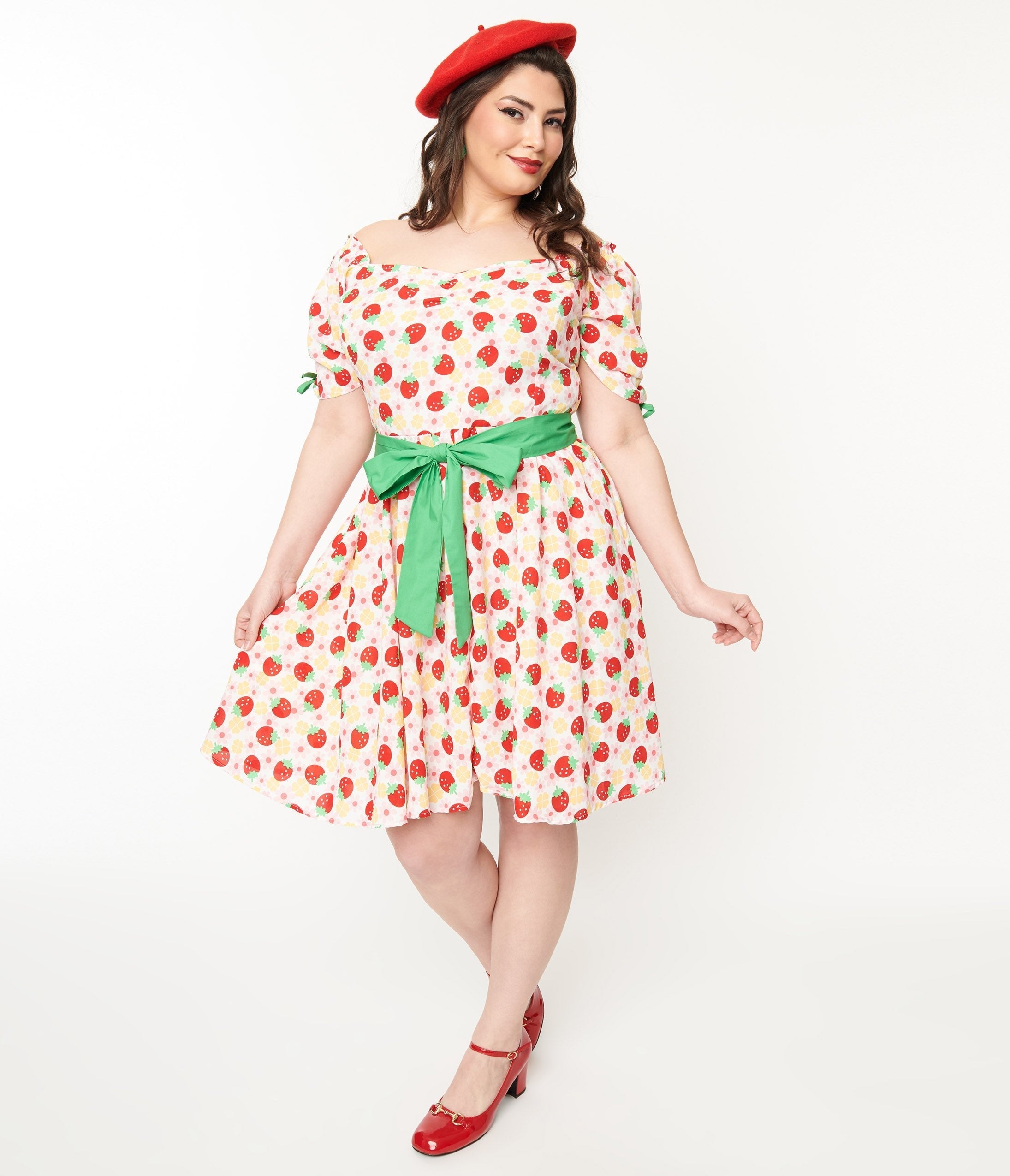  Unique Vintage Plus Size Pink Floral Strawberries Dakota Flare Dress