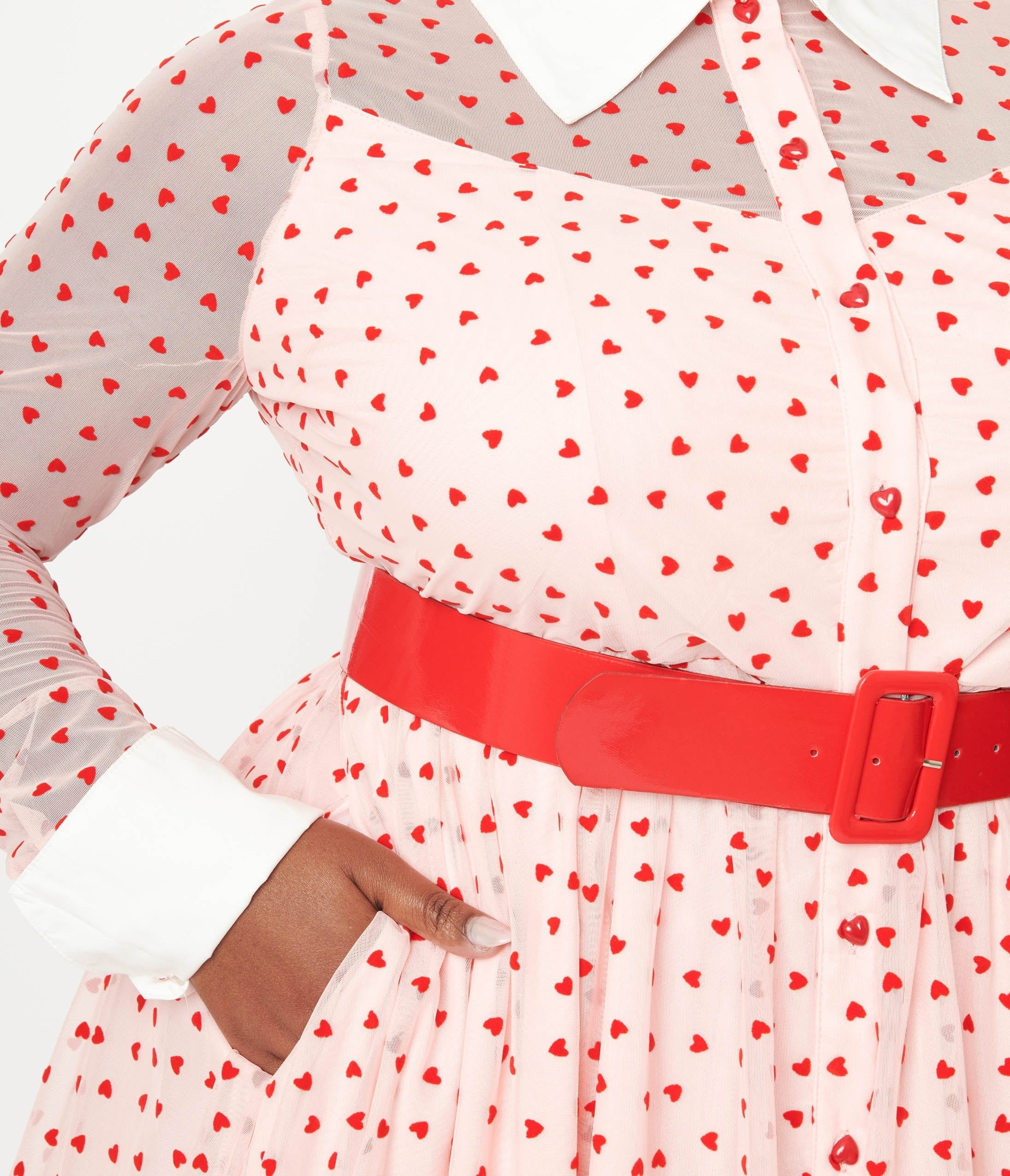  Unique Vintage Plus Size Pink & Red Flocked Hearts Tulle Swing Dress