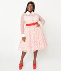  Unique Vintage Plus Size Pink & Red Flocked Hearts Tulle Swing Dress