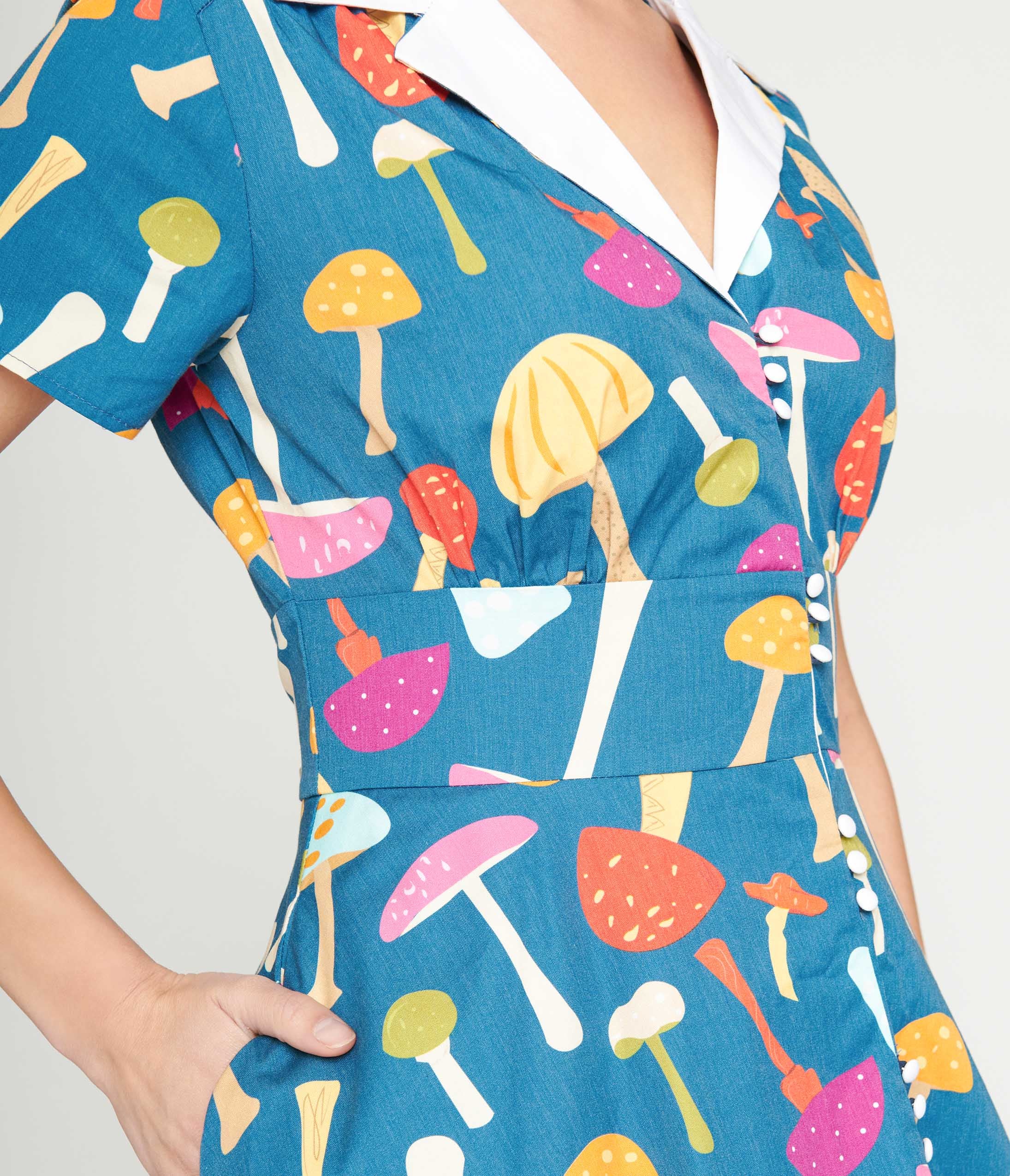  Unique Vintage Teal & Multicolor Mushroom Swing Dress