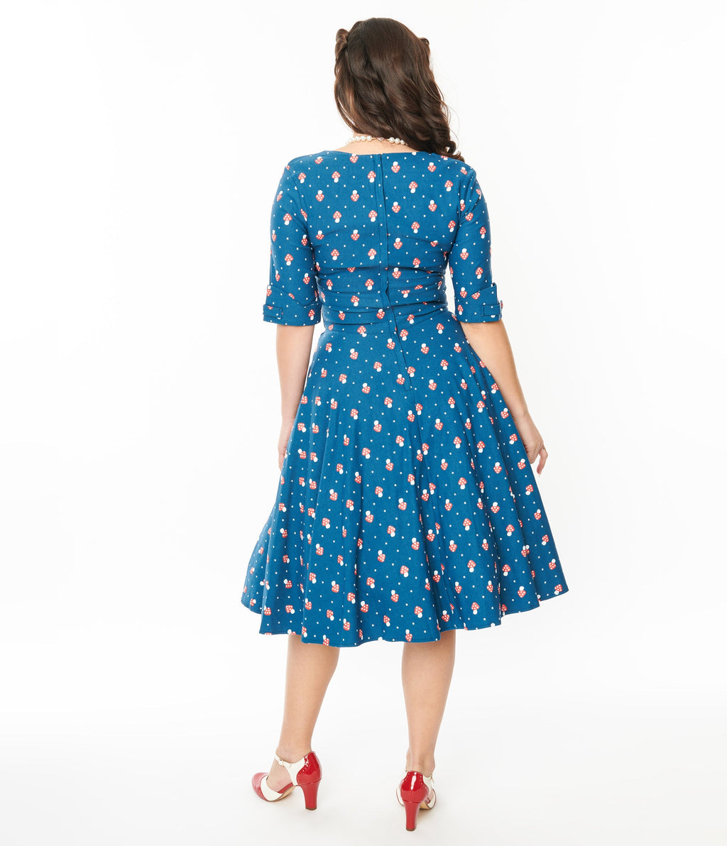  Unique Vintage Teal Mushroom Stamp Delores Swing Dress