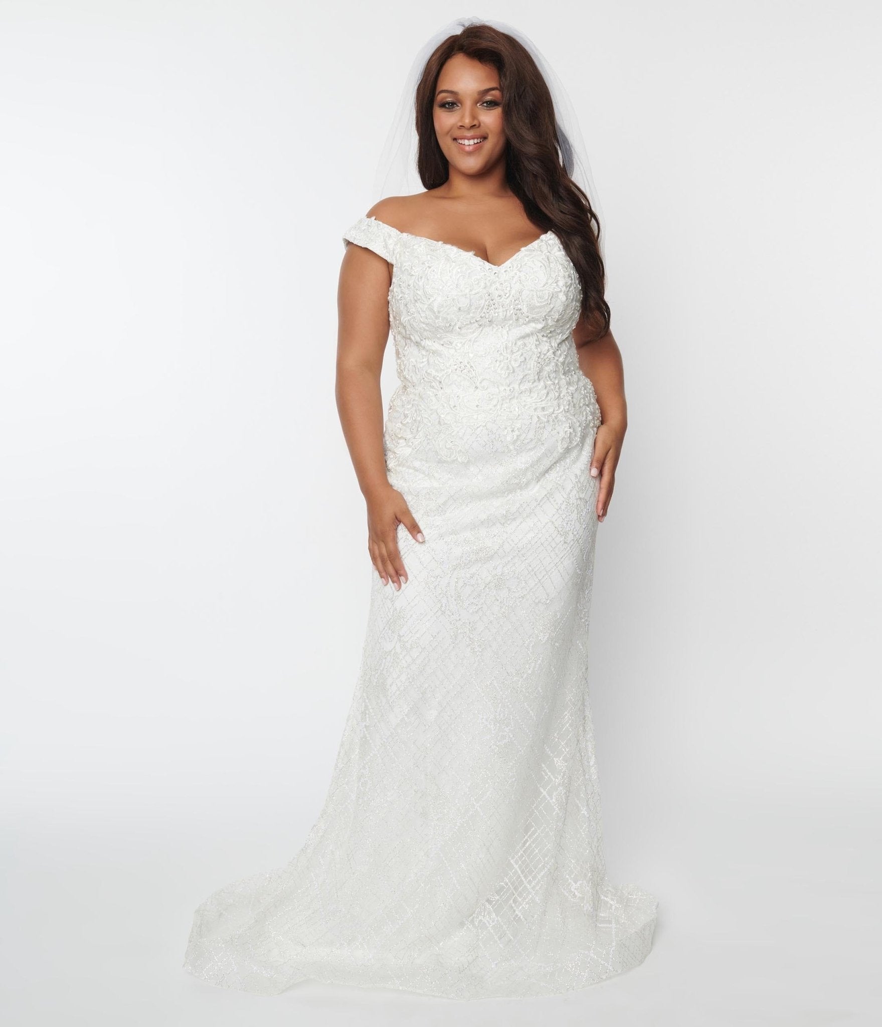  Vintage Inspired Plus Size White Floral Mermaid Wedding Dress