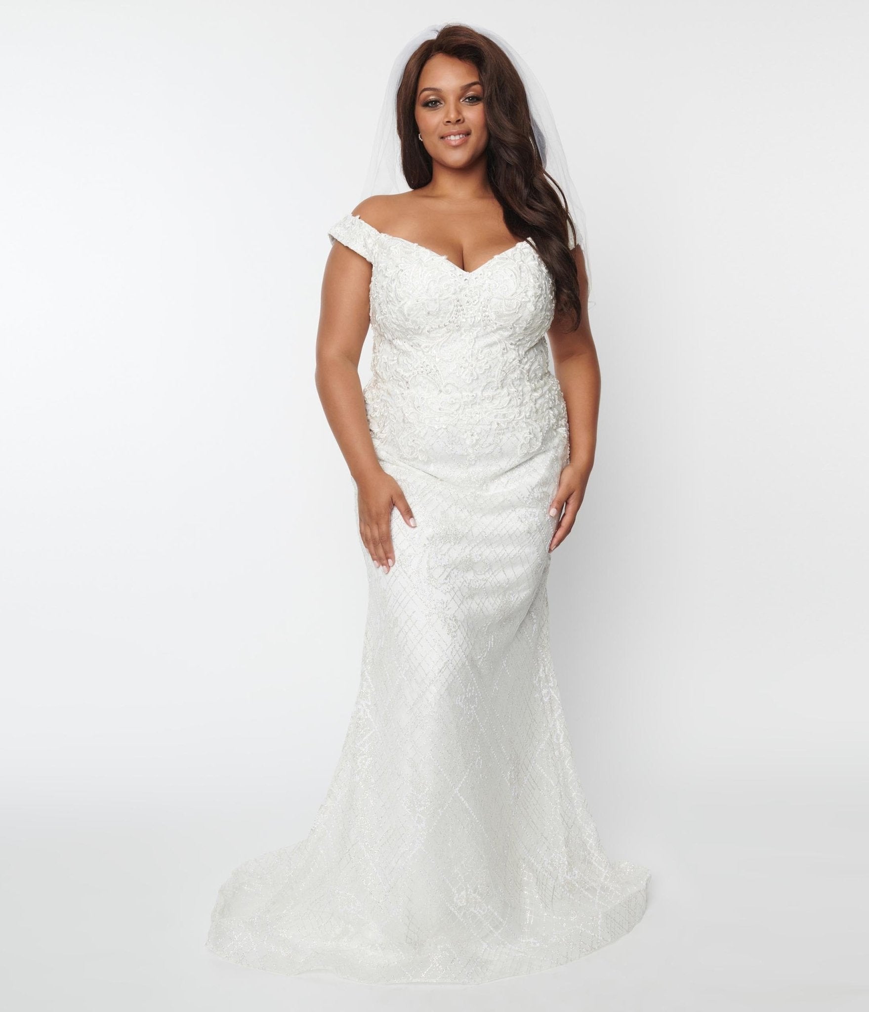  Vintage Inspired Plus Size White Floral Mermaid Wedding Dress