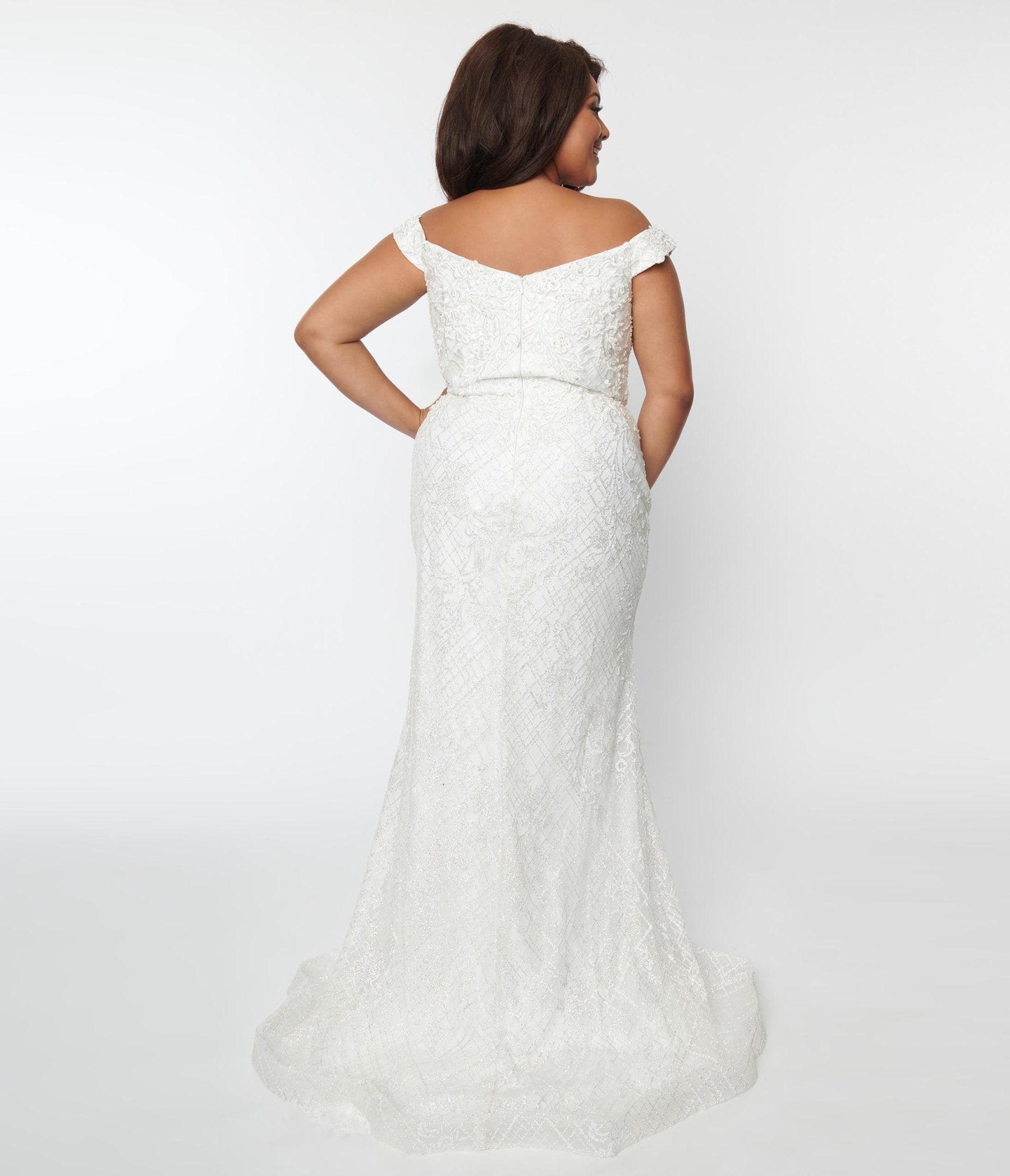  Vintage Inspired Plus Size White Floral Mermaid Wedding Dress