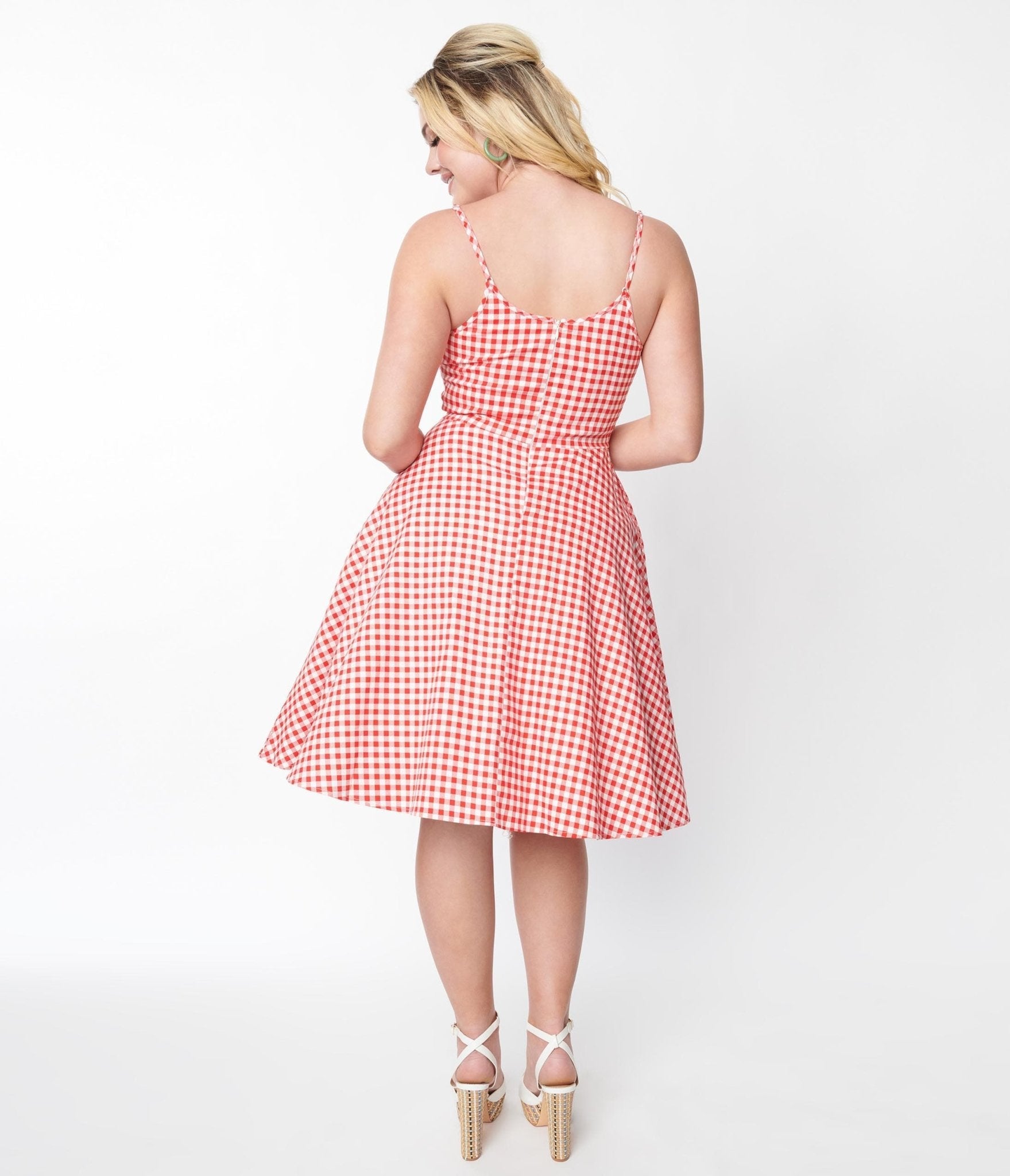  Voodoo Vixen 1950s Style Red & White Gingham Daisy Dolly Swing Dress