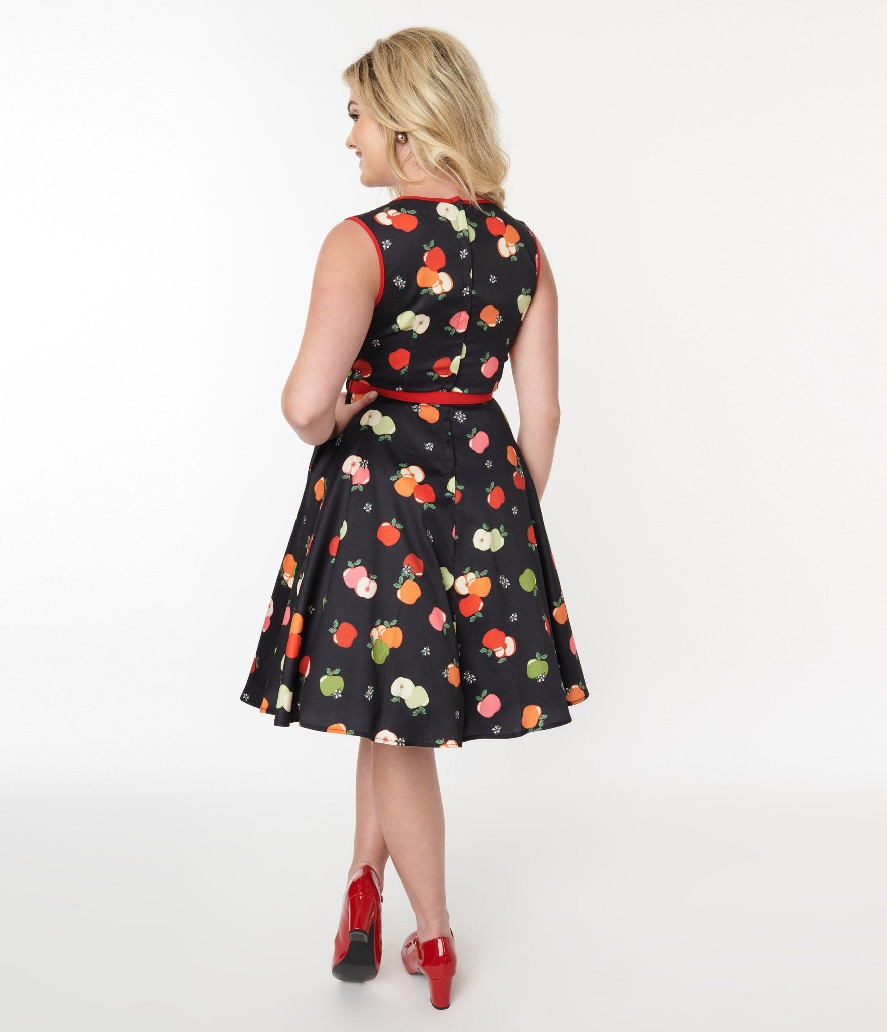  Voodoo Vixen Black & Apples Flare Dress