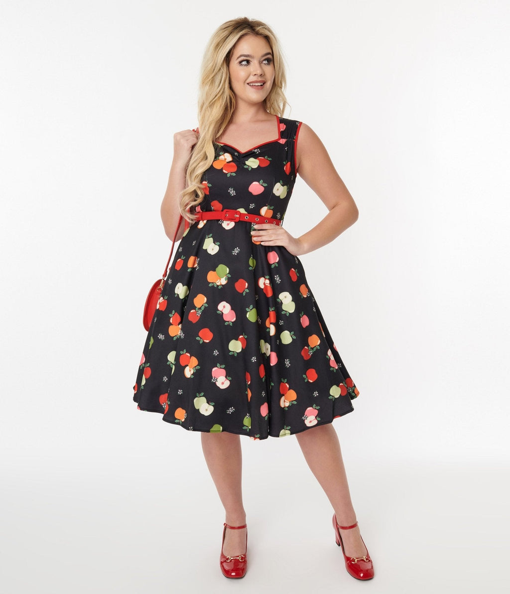  Voodoo Vixen Black & Apples Flare Dress