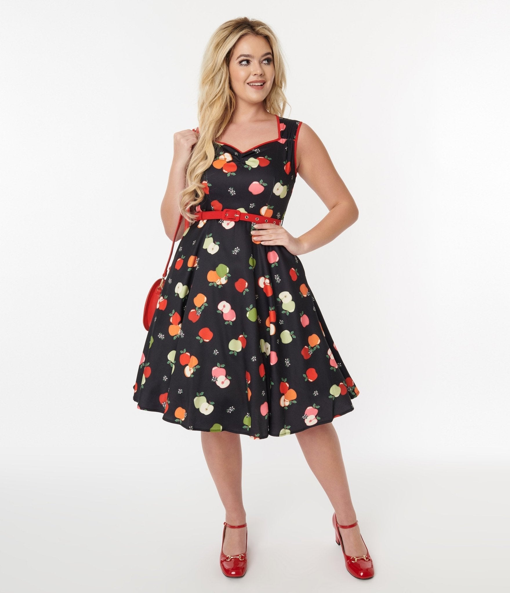  Voodoo Vixen Black & Apples Flare Dress