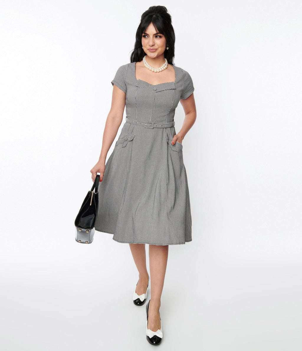  Voodoo Vixen Black & White Houndstooth Swing Dress
