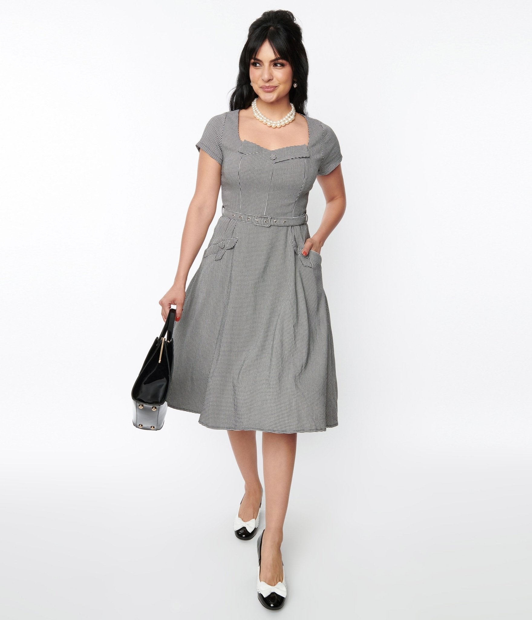  Voodoo Vixen Black & White Houndstooth Swing Dress