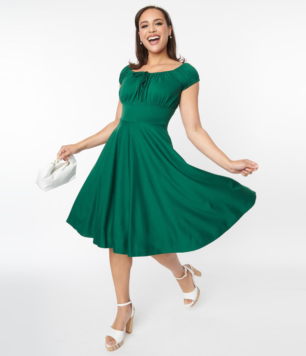  Voodoo Vixen Emerald Green Puff Sleeve Swing Dress