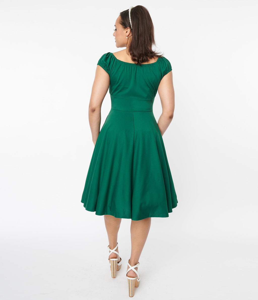  Voodoo Vixen Emerald Green Puff Sleeve Swing Dress