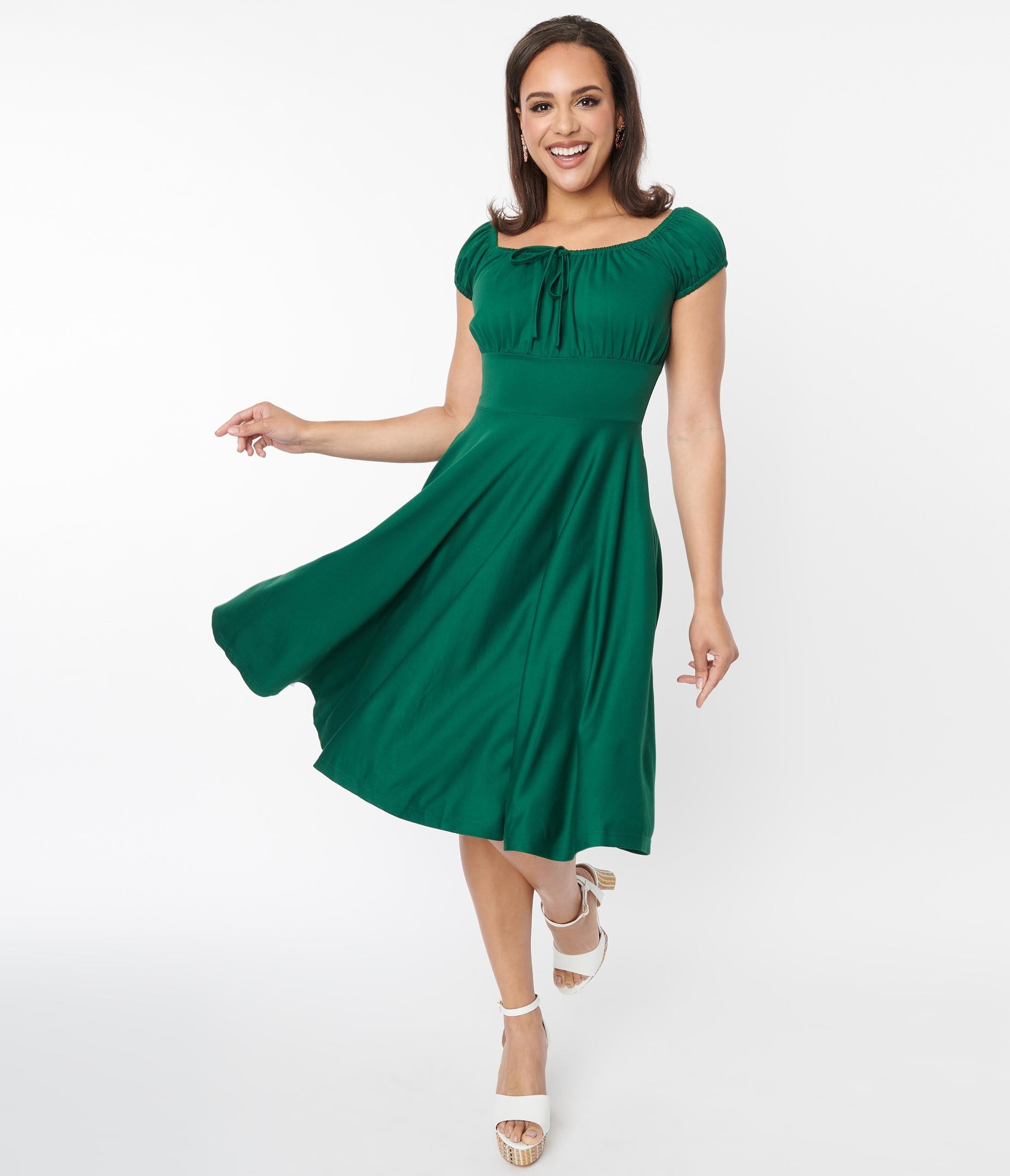  Voodoo Vixen Emerald Green Puff Sleeve Swing Dress