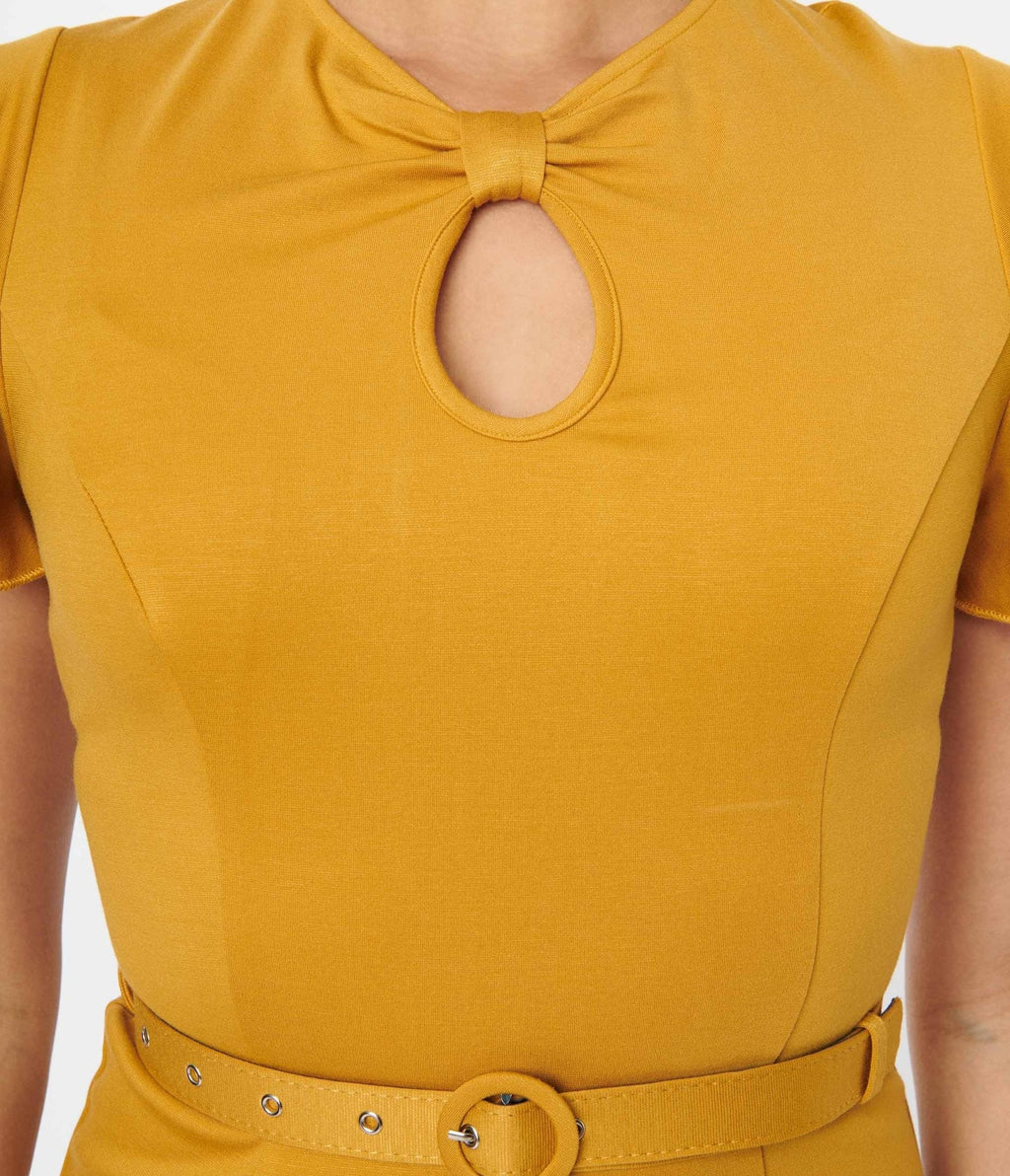  Voodoo Vixen Mustard Flutter Sleeve Fit & Flare Dress