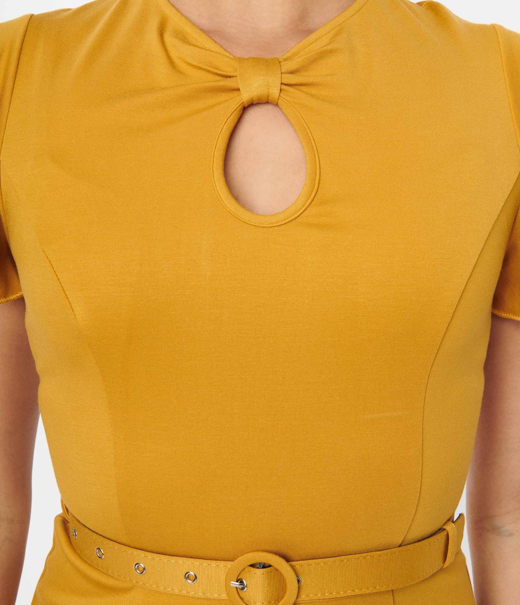 Voodoo Vixen Mustard Flutter Sleeve Fit & Flare Dress