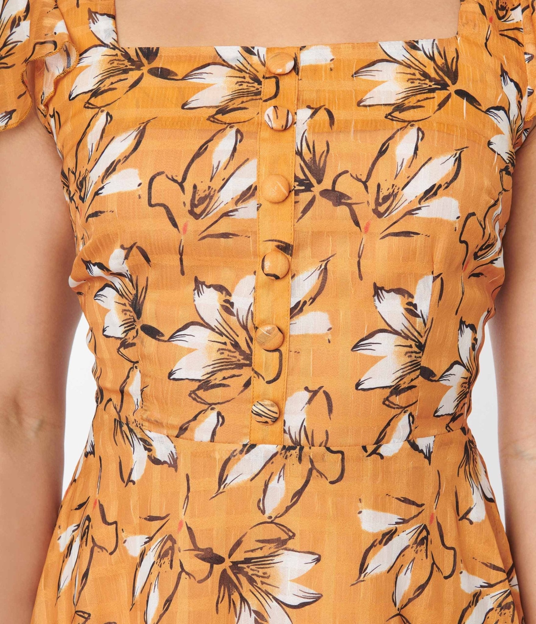  Voodoo Vixen Mustard & White Floral Swing Dress