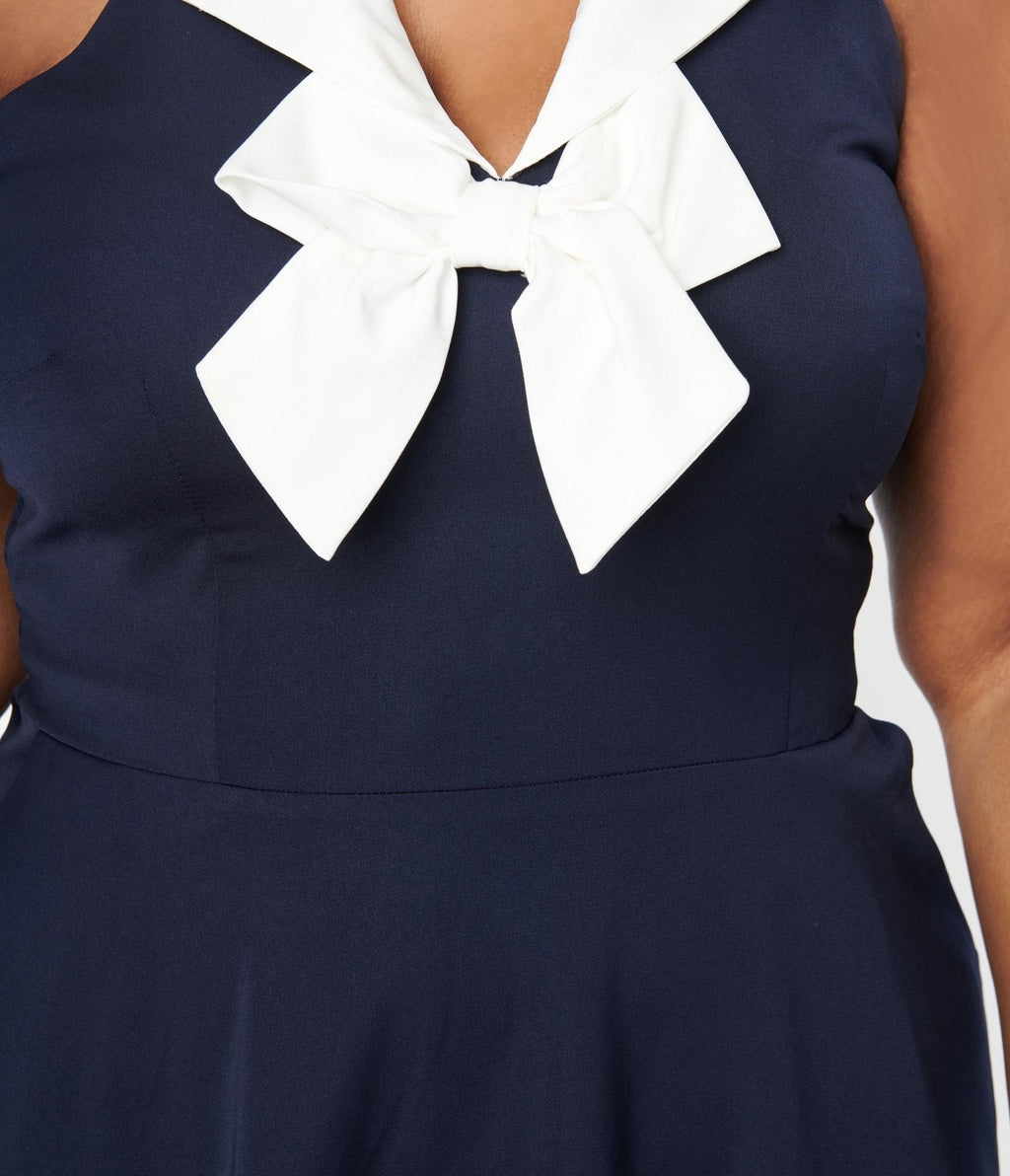  Voodoo Vixen Navy Nautical Halter Fit & Flare Dress