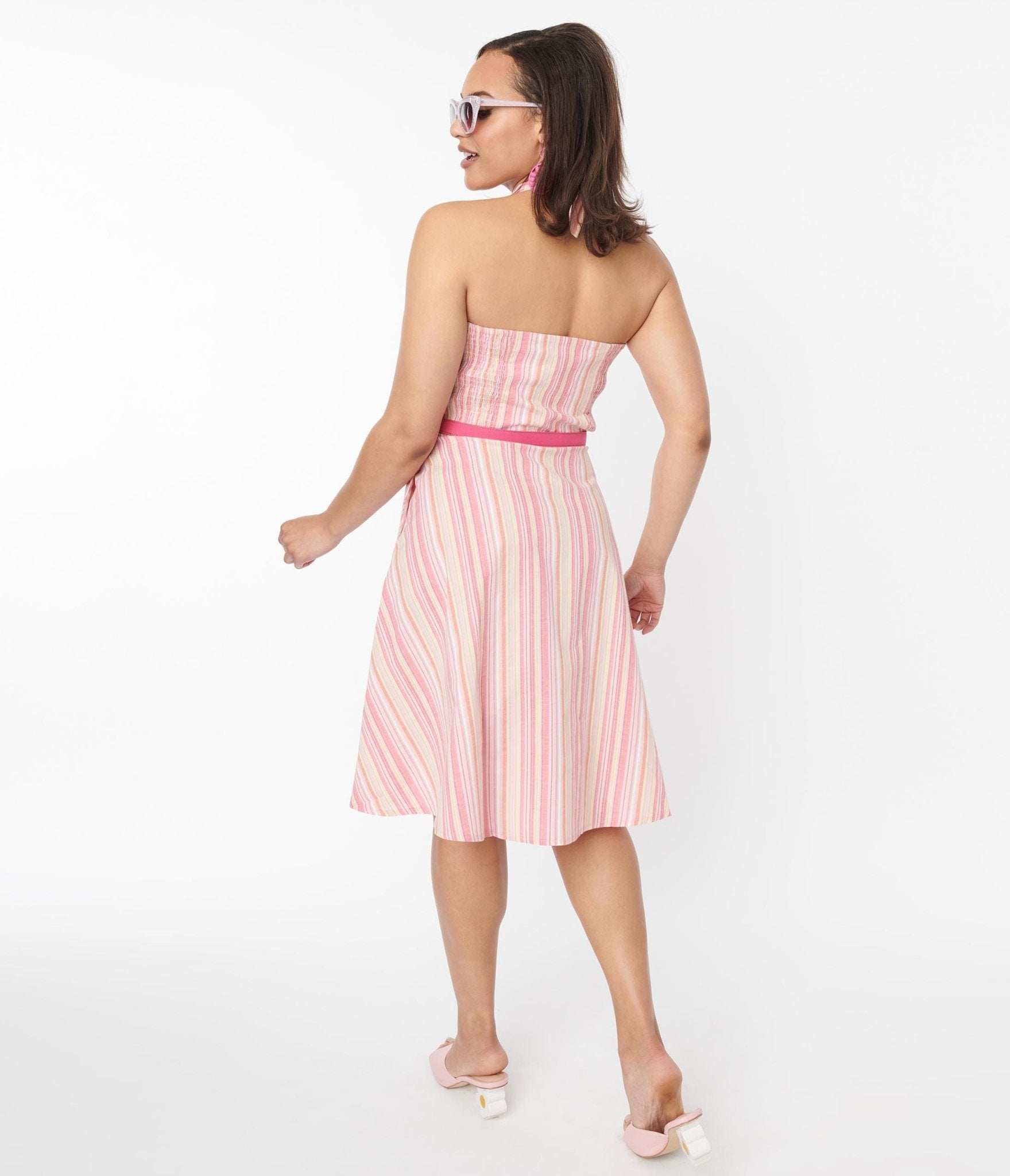  Voodoo Vixen Pink Striped Halter Swing Dress