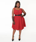  Voodoo Vixen Red & Black Heart Buckle Flare Dress