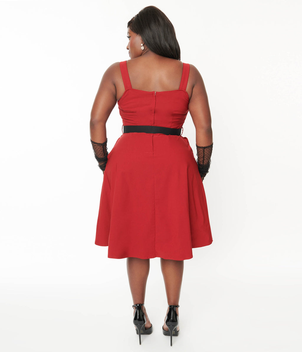  Voodoo Vixen Red & Black Heart Buckle Flare Dress