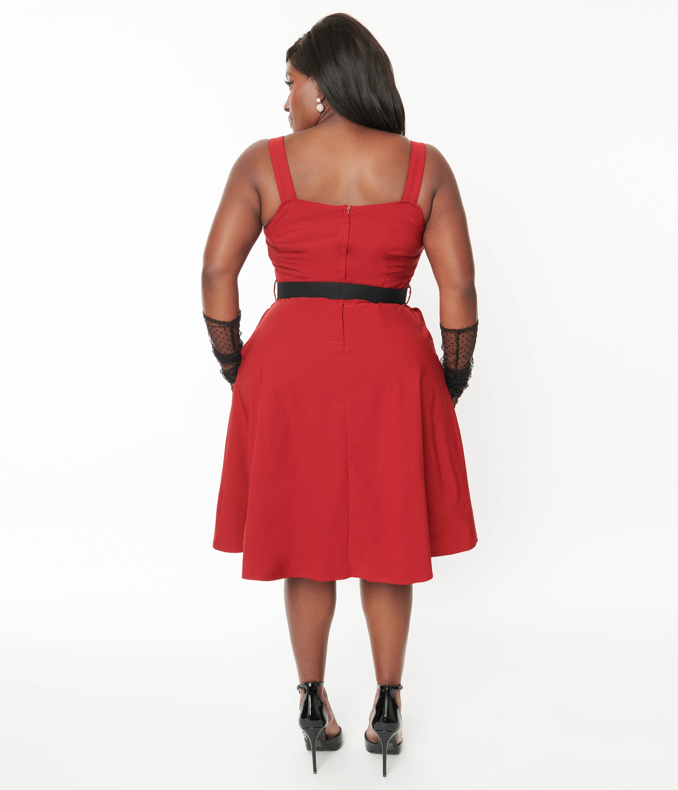  Voodoo Vixen Red & Black Heart Buckle Flare Dress