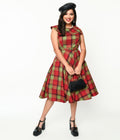  Voodoo Vixen Red & Green Plaid Belted Swing Dress