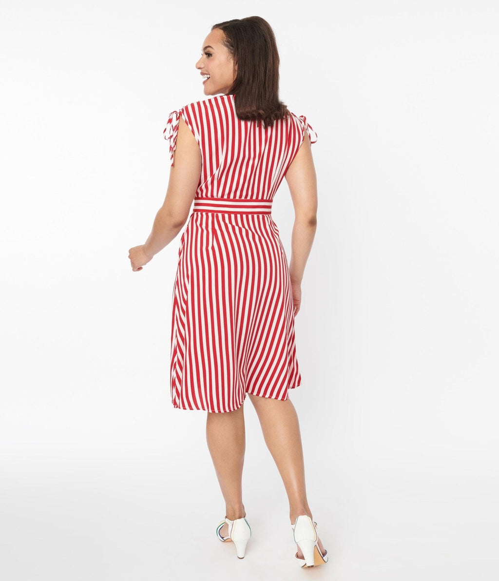  Voodoo Vixen Red & White Striped Flare Dress