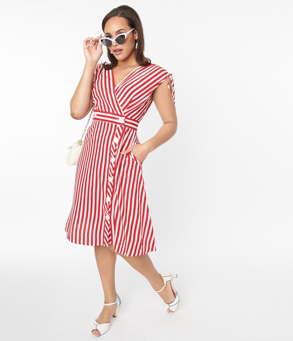  Voodoo Vixen Red & White Striped Flare Dress