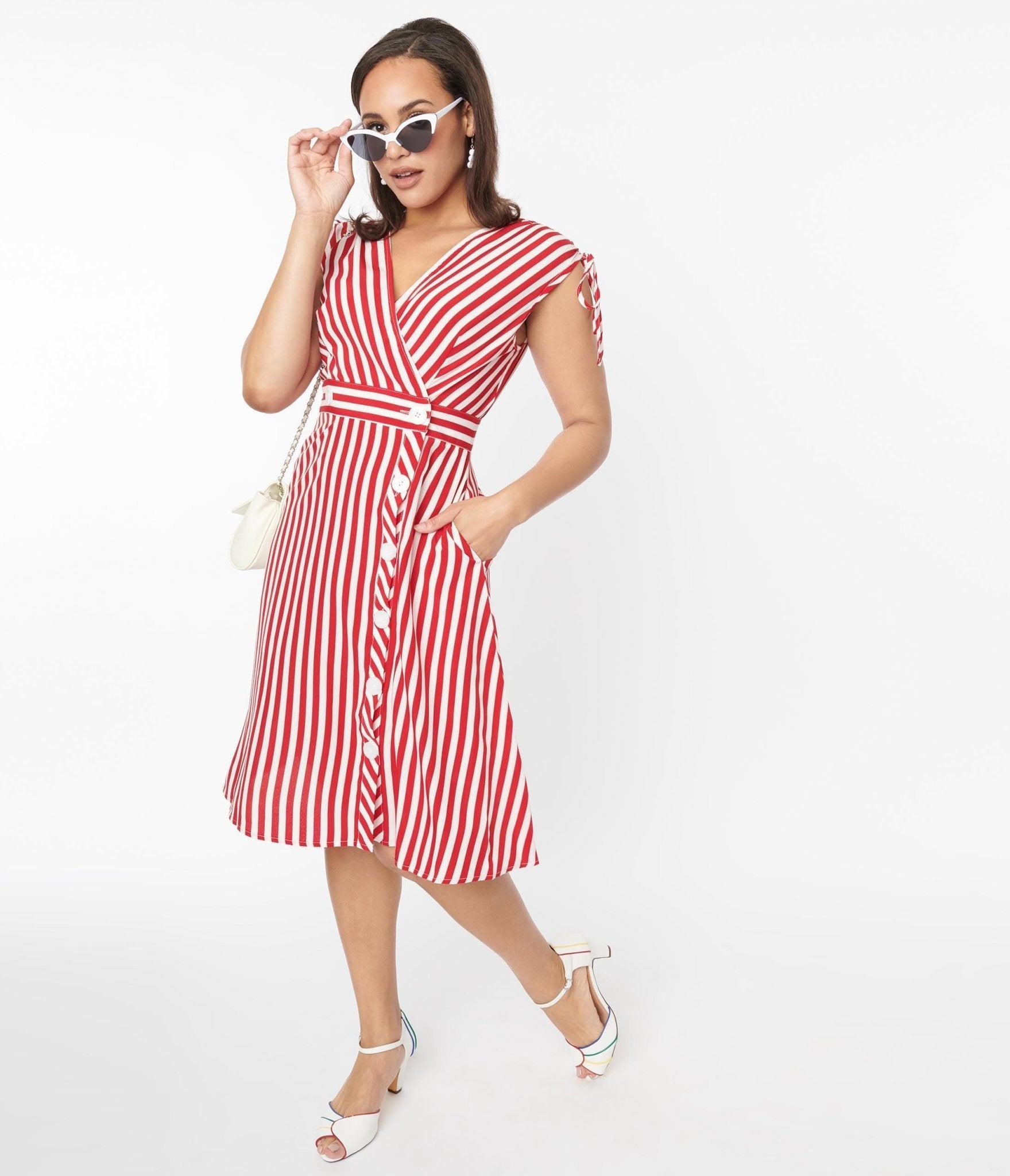  Voodoo Vixen Red & White Striped Flare Dress