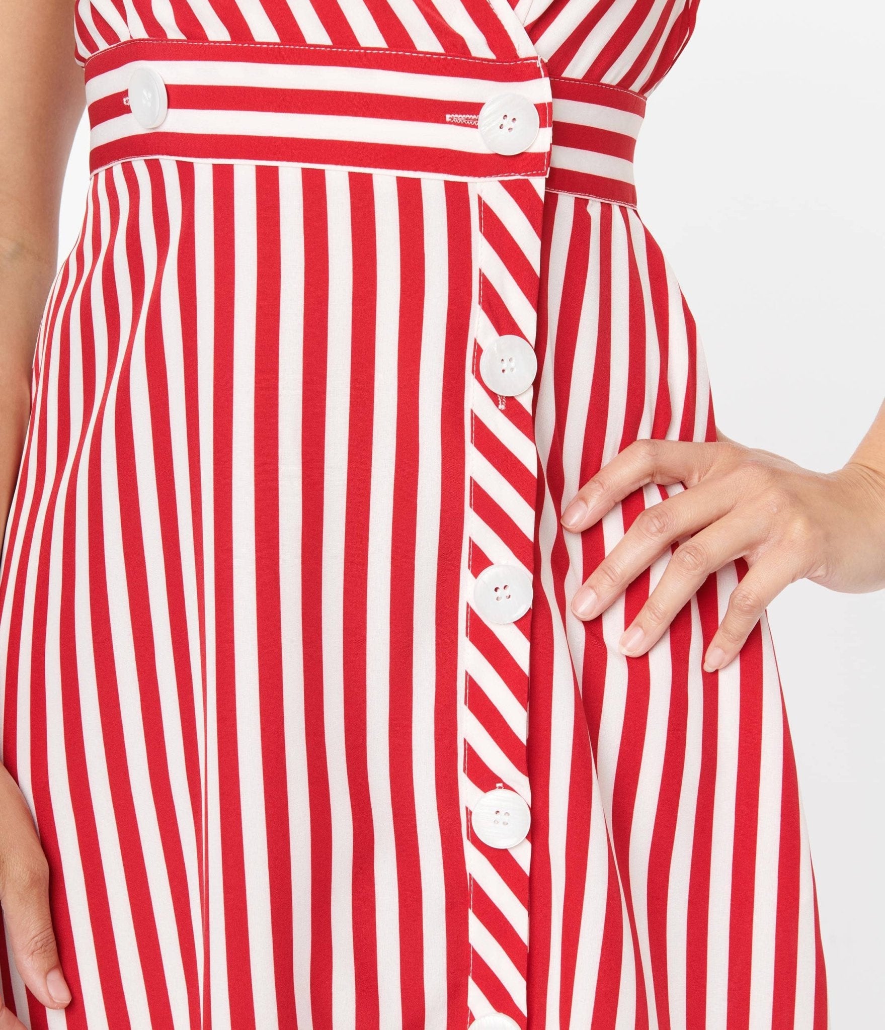  Voodoo Vixen Red & White Striped Flare Dress