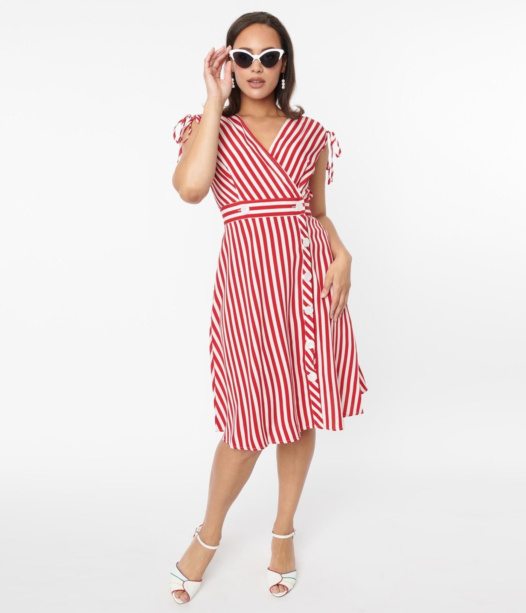  Voodoo Vixen Red & White Striped Flare Dress