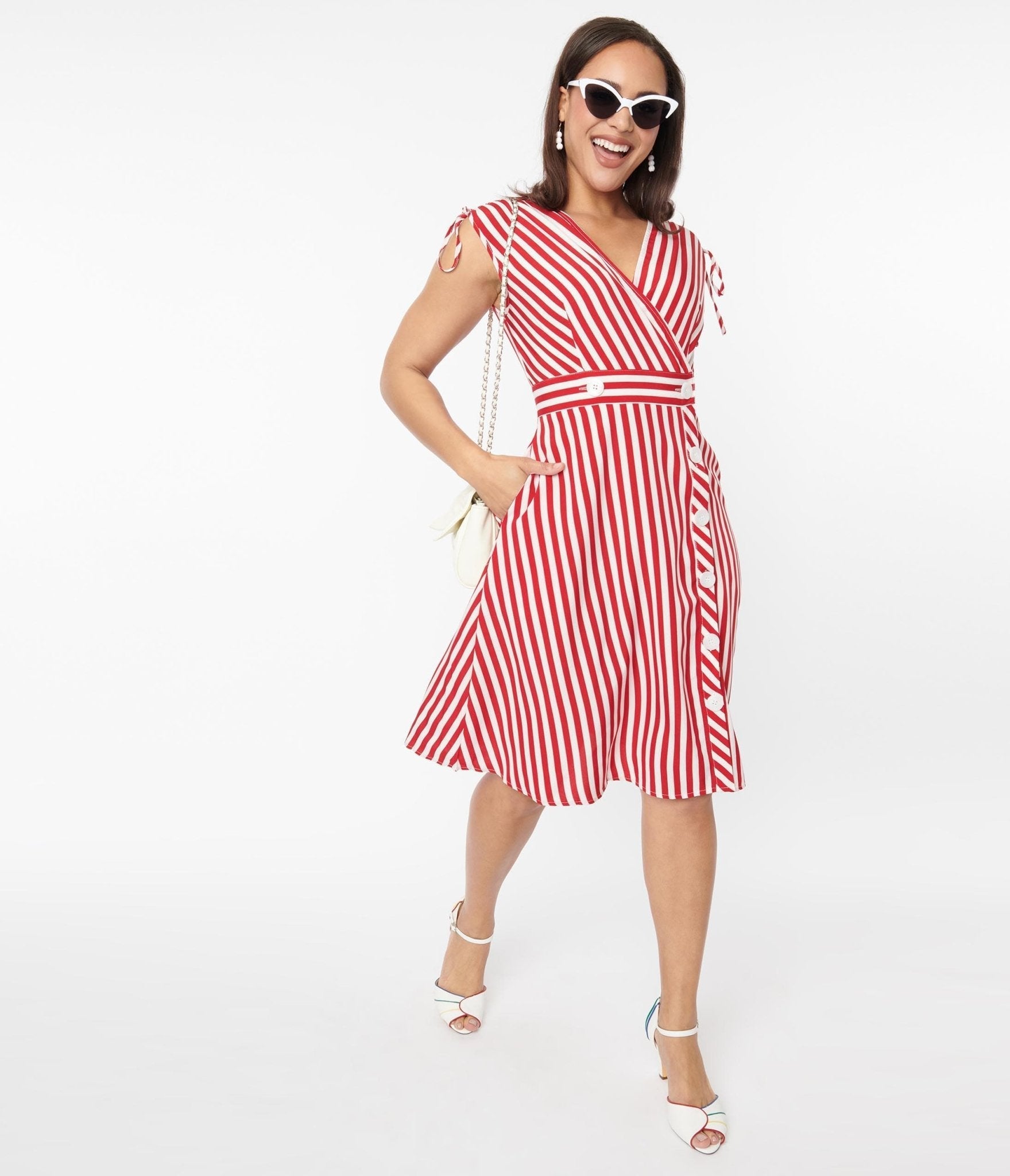  Voodoo Vixen Red & White Striped Flare Dress