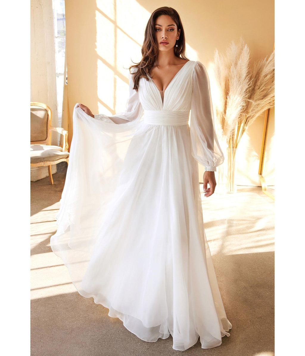  Cinderella Divine White Chiffon Sleeve Goddess Bridal Gown