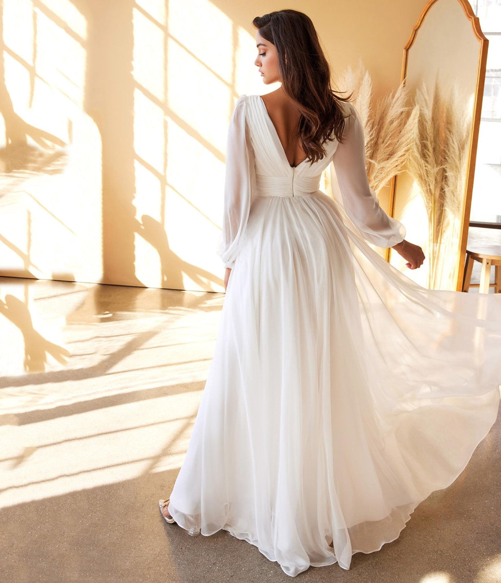  Cinderella Divine White Chiffon Sleeve Goddess Bridal Gown