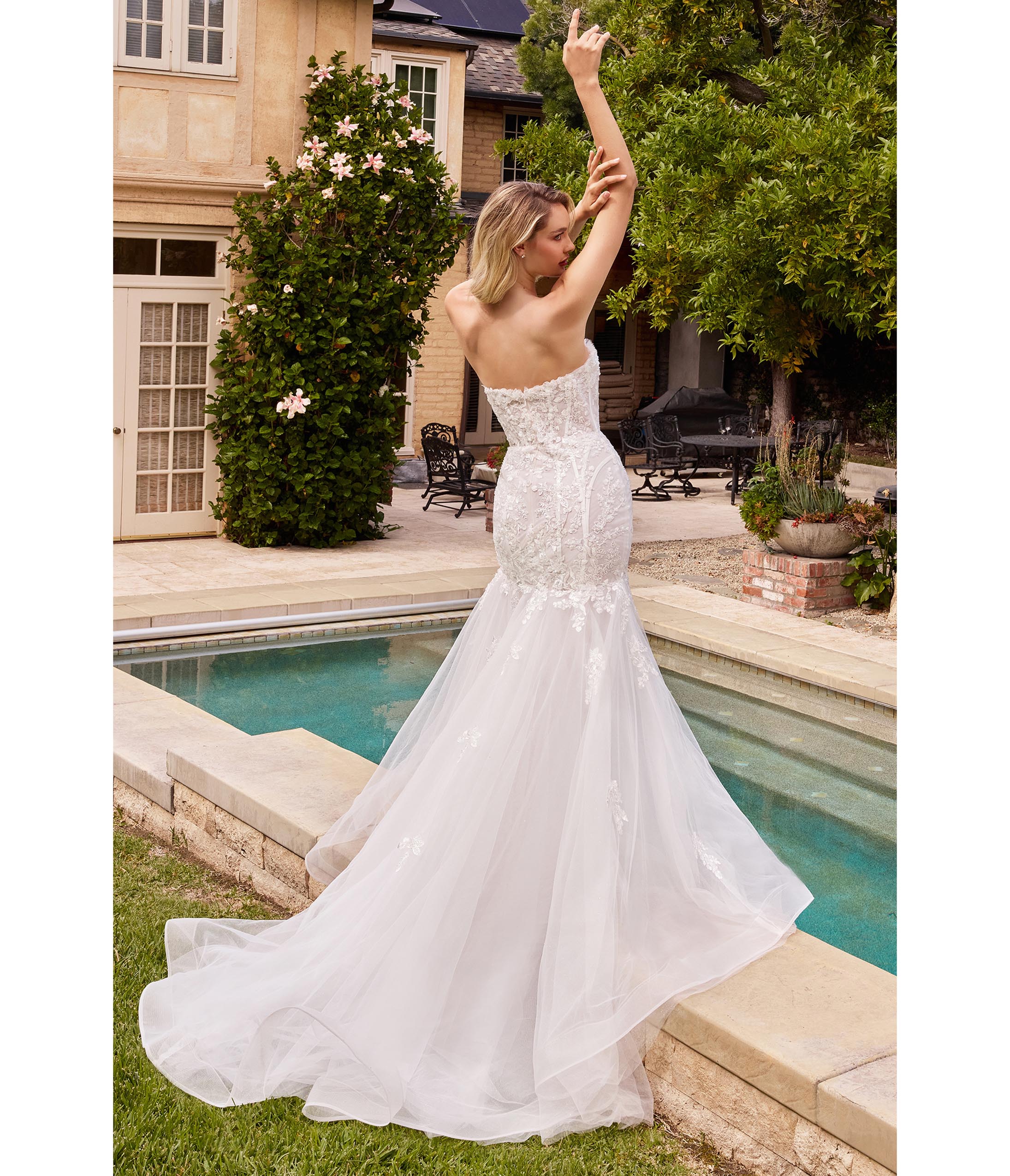  Cinderella Divine White Floral Organza Bridal Mermaid Gown