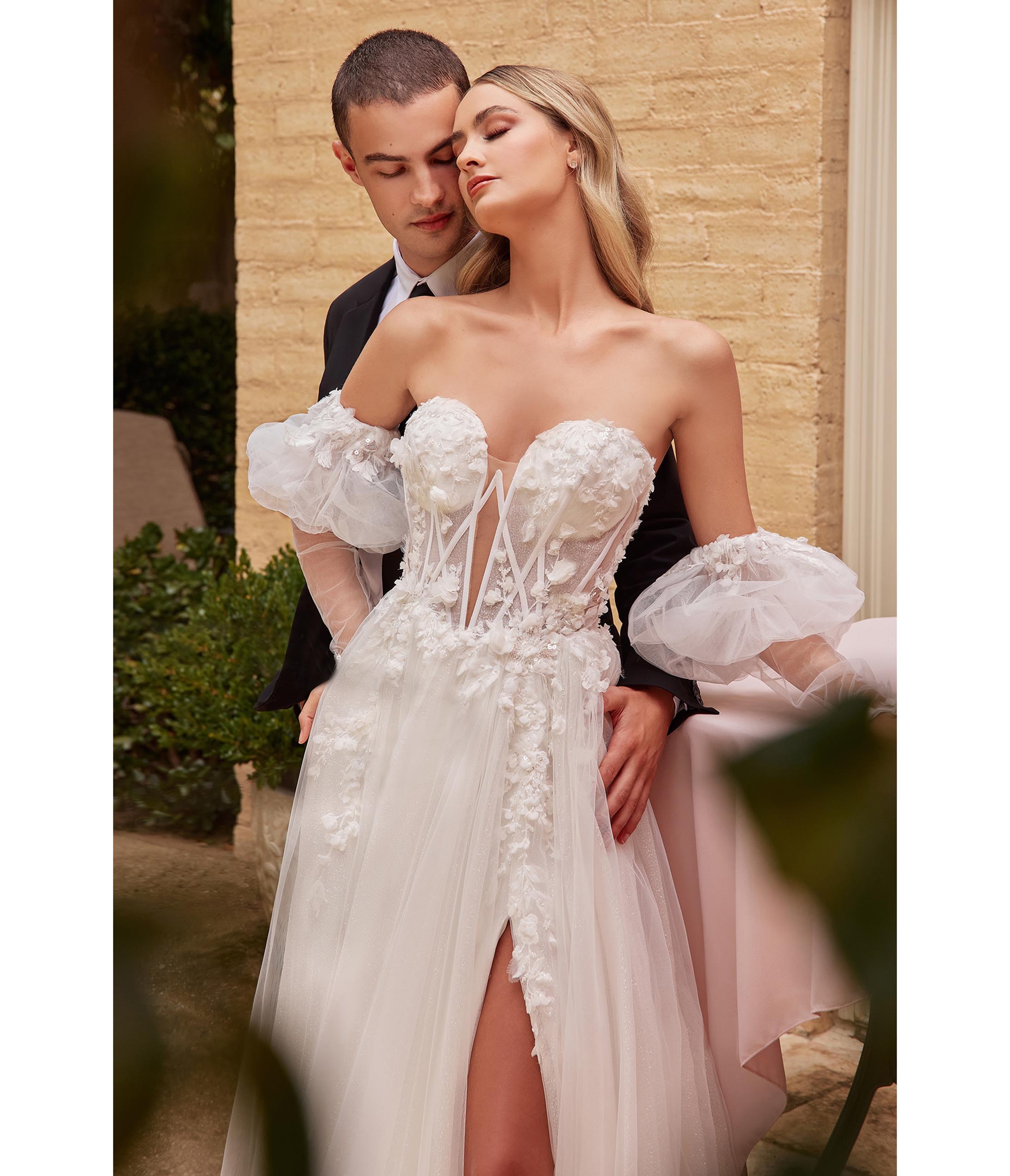  Cinderella Divine White Floral Tulle A-Line Bridal Ball Gown