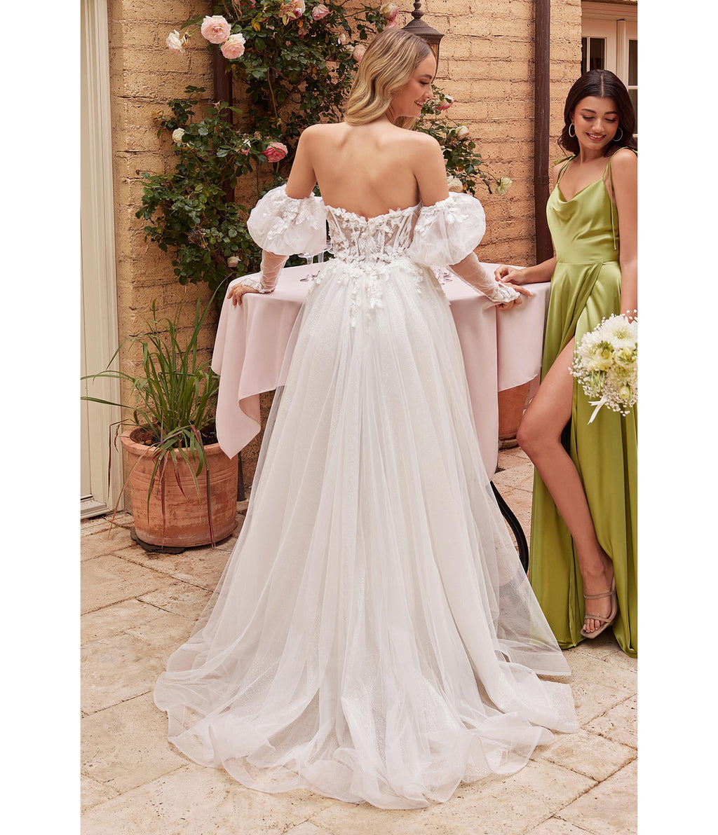  Cinderella Divine White Floral Tulle A-Line Bridal Ball Gown