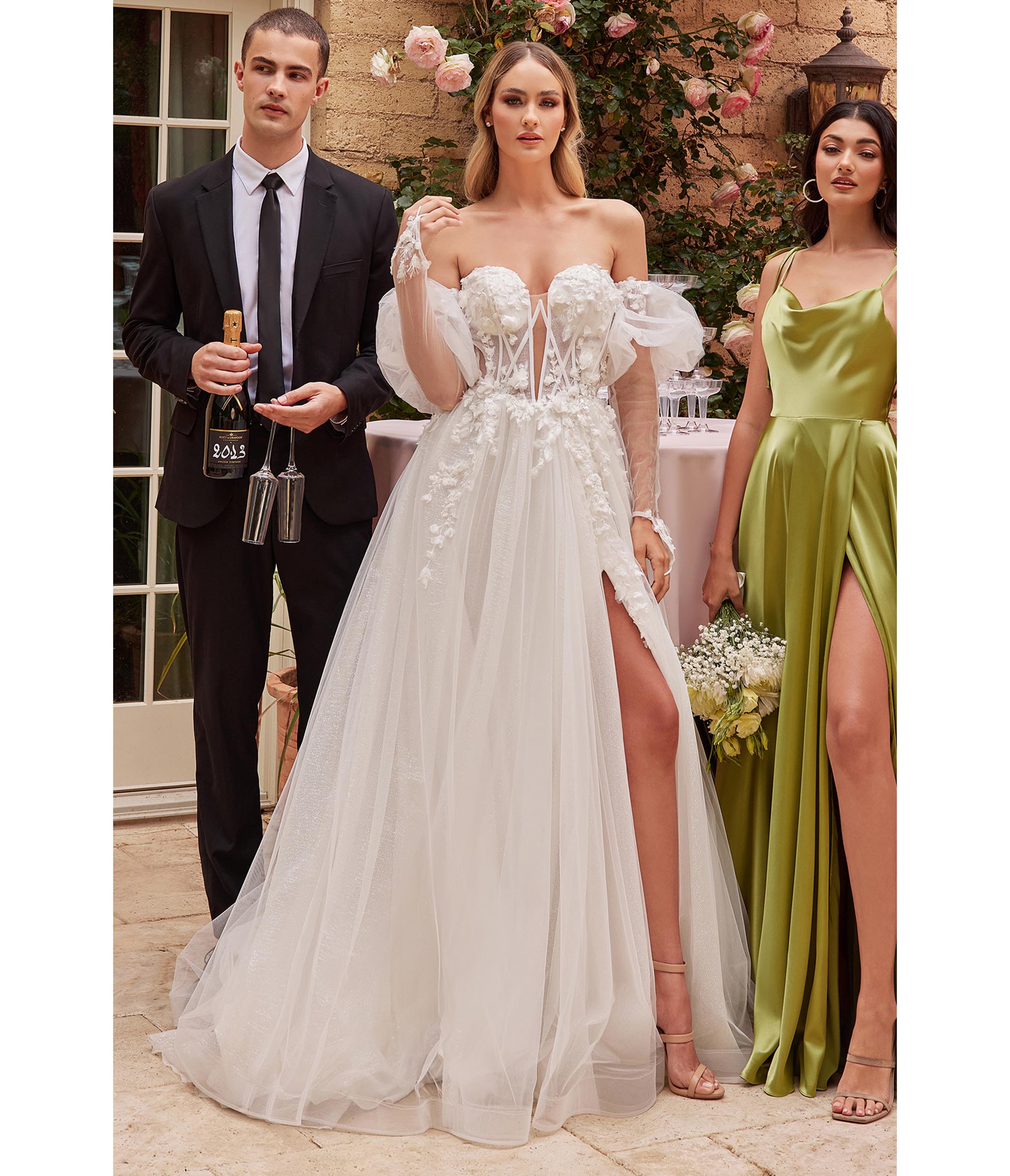  Cinderella Divine White Floral Tulle A-Line Bridal Ball Gown