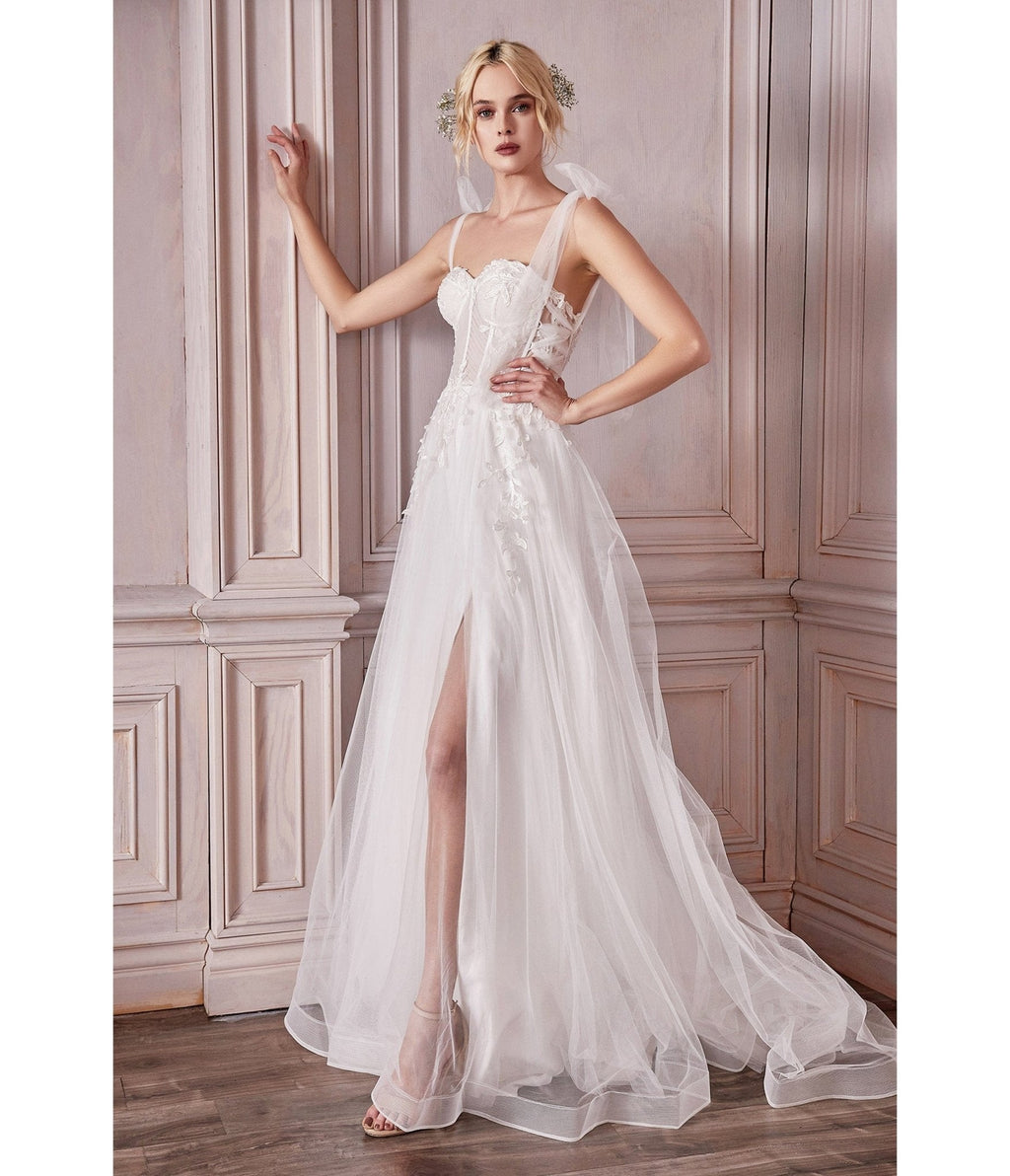  Cinderella Divine White Lace Bodice A-Line Ethereal Wedding Gown